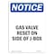 Signmission Safety Sign, OSHA Notice, 10" Height, Rigid Plastic, Gas Valve Reset On Side Of J-Box Sign, Portrait OS-NS-P-710-V-13045 - alternate 1